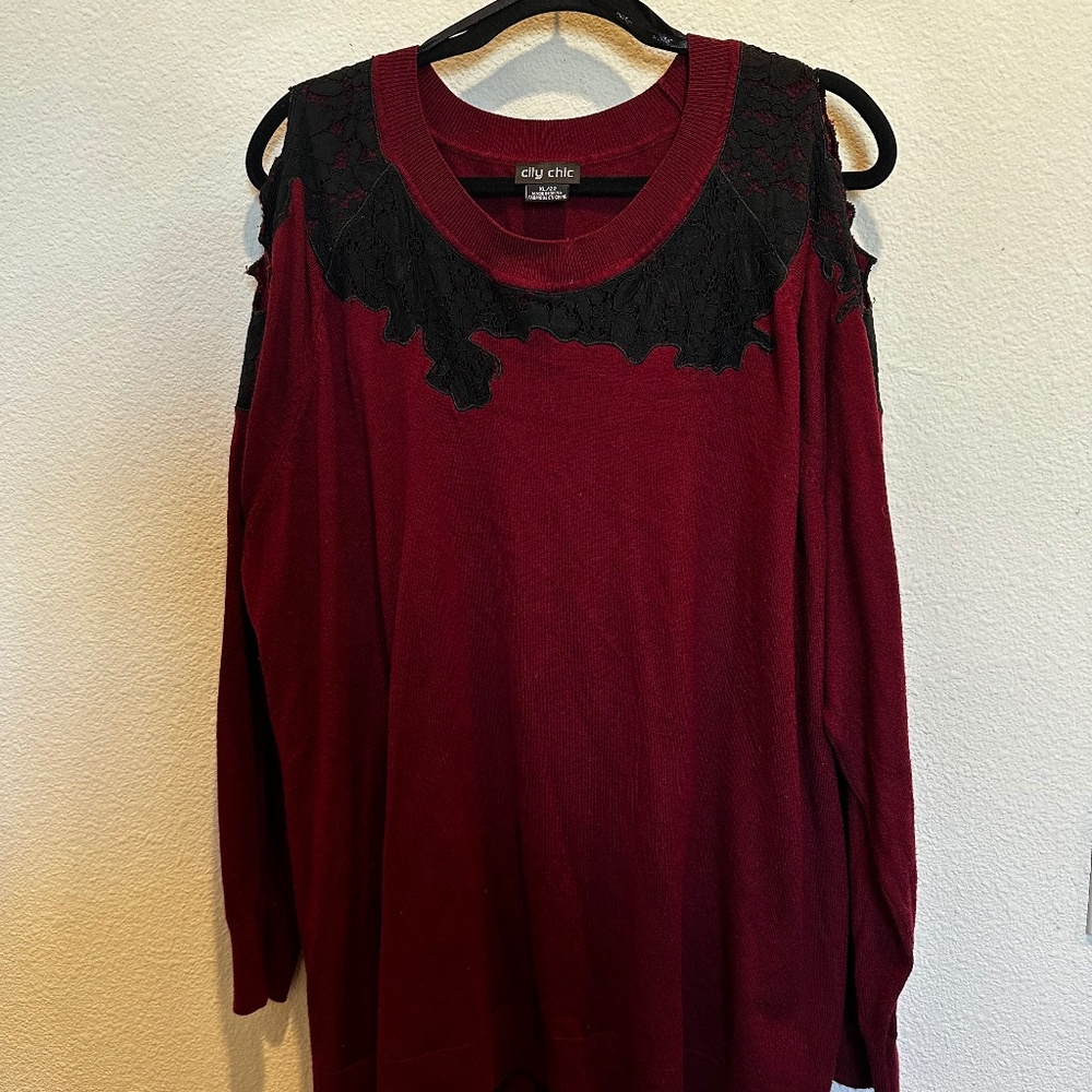 Burgundy Cold-shoulder Sweater